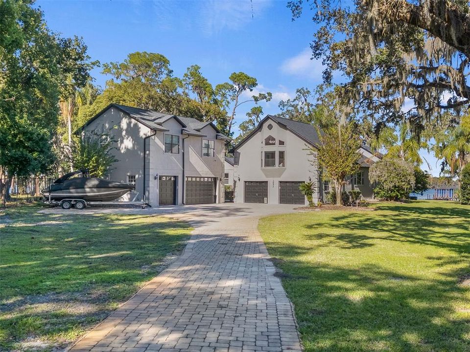 Long pavered driveway welcoming you home