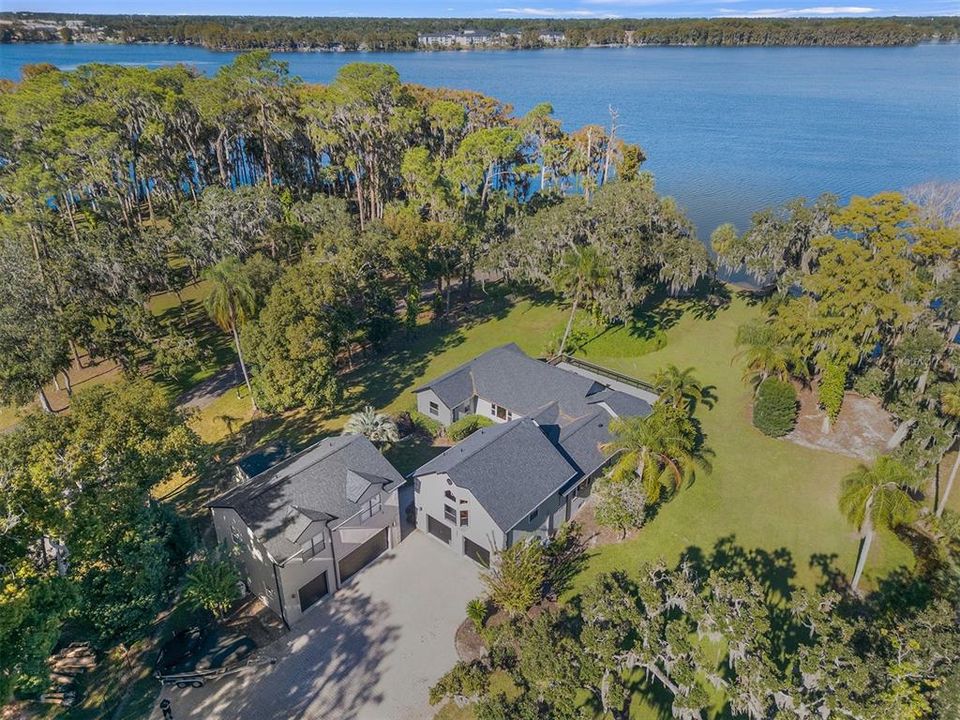 Aerial shot of all of the structures on the property