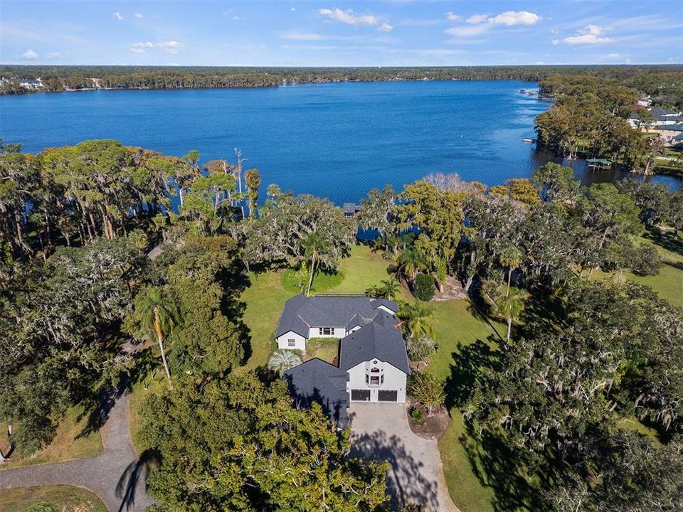 Beautiful aerial of the property and private Lake Howell