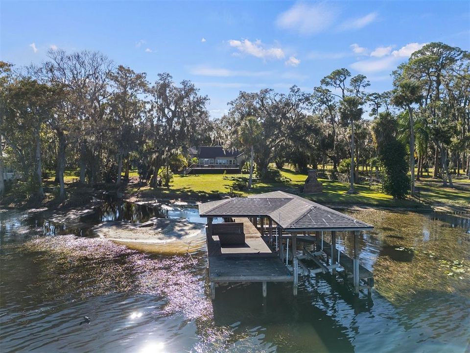 Looking at the covered dock from the lake