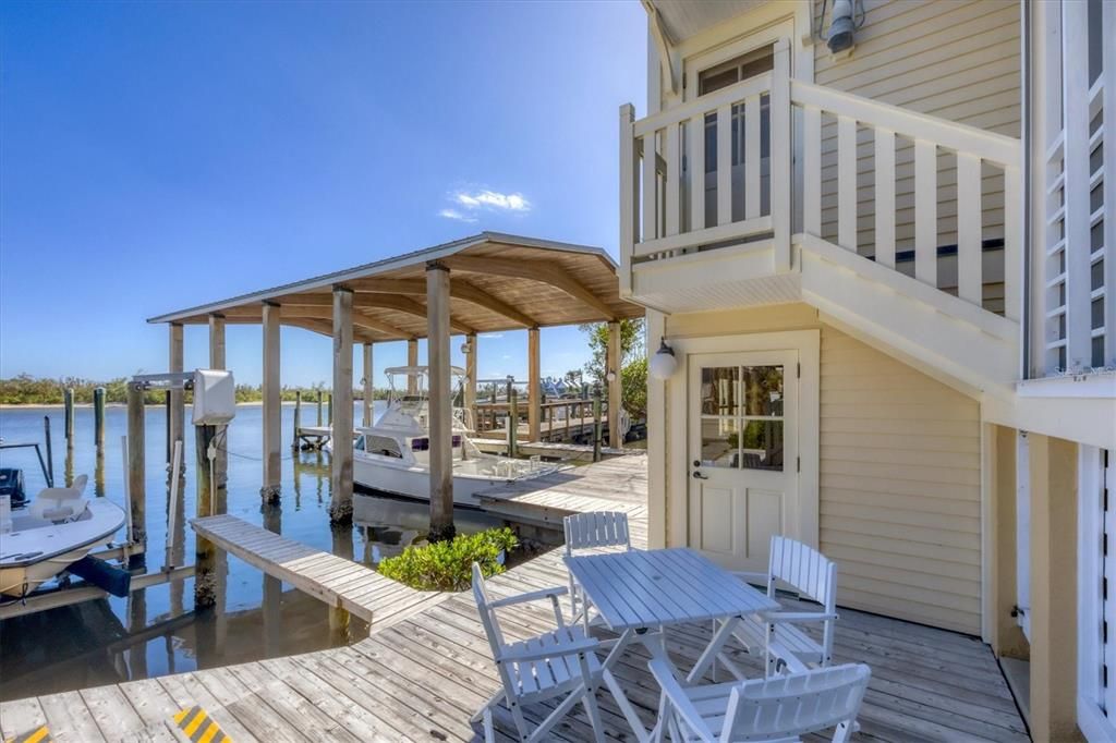 Outdoor Deck Overlooking Docks!