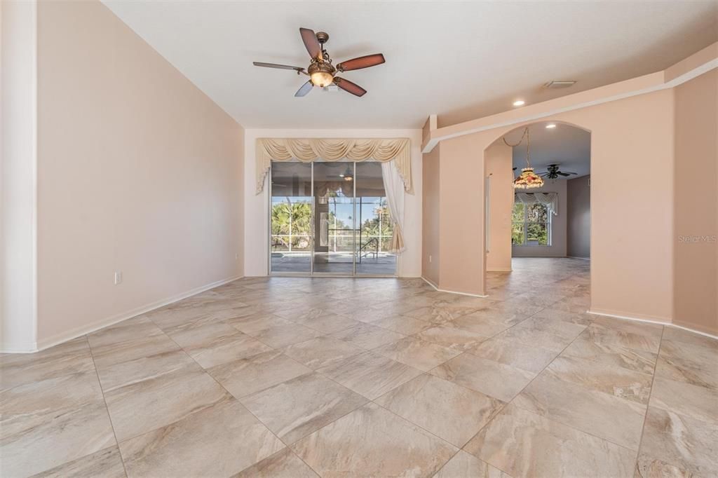 Living room with lanai views