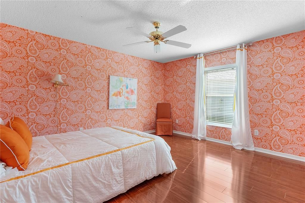 Generous guest bedroom with double door closet