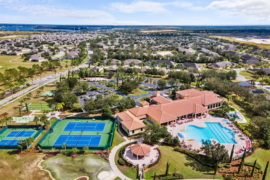 Aerial Clubhouse including pool and courts