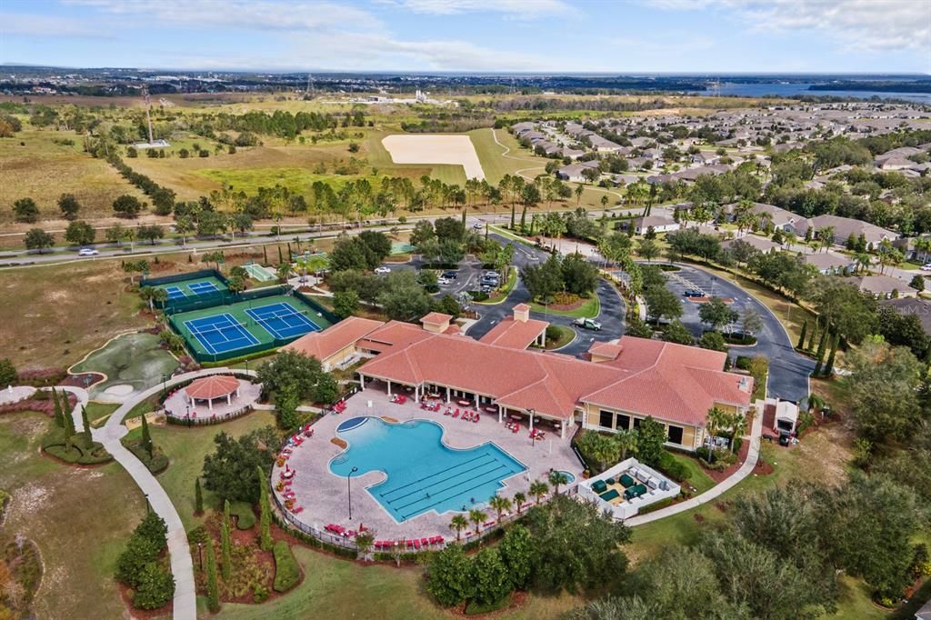 Aerial Clubhouse including pool & courts