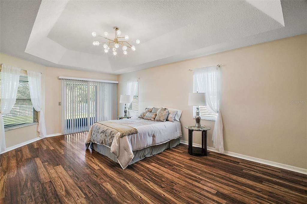 Primary bedroom with tray ceiling