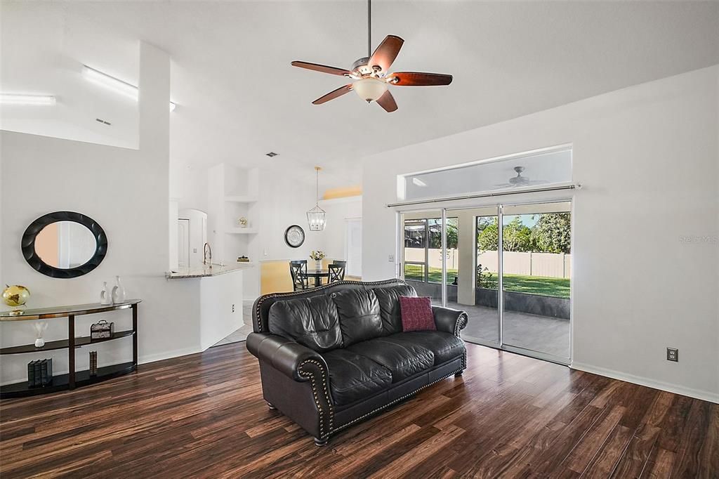 Vaulted ceilings and triple sliding doors