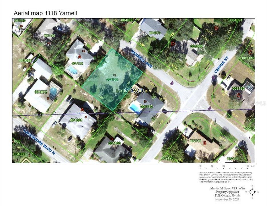 Aerial map of 1118 Yarnell Ave