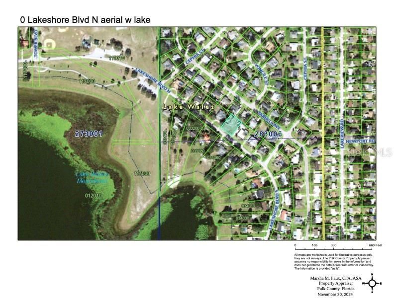 Aerial map showing the location of lot on Lakeshore Blvd.