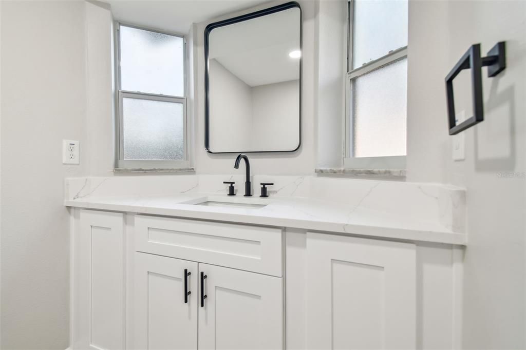 Large vanity and lots of natural light