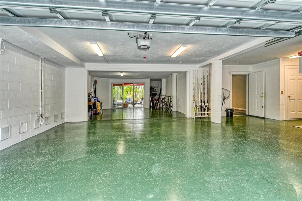 Large 3 car garage, with epoxied floor