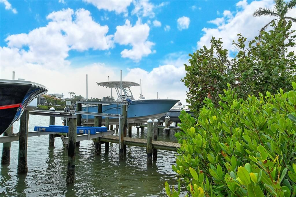 Deeded dock with electric, and water, 13,500 LB lift on deep water.