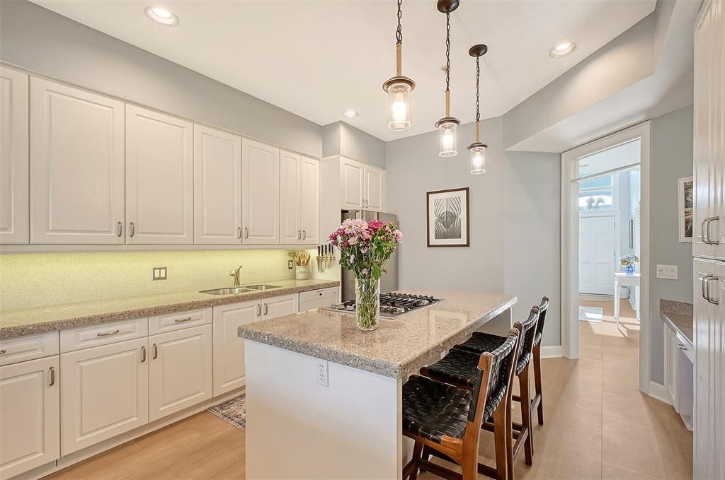 Wall to wall cabinets for storage.