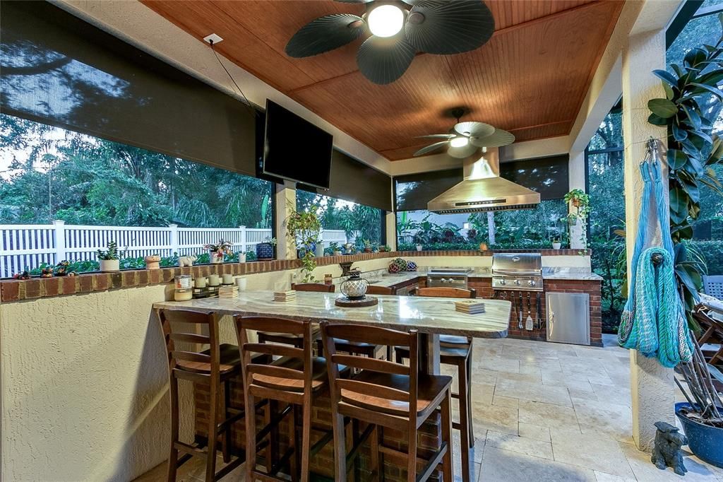 a  large kitchen, ample counter top space