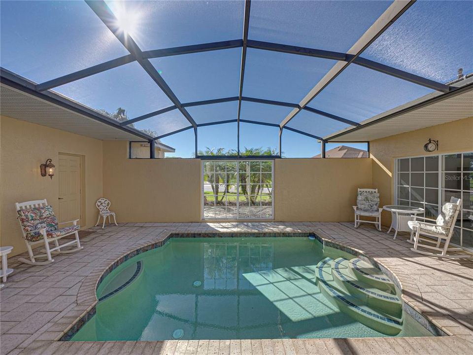 Salt water pool with fountain sprays