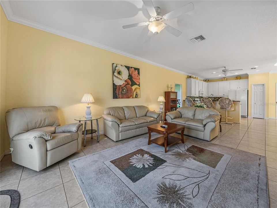 Ceiling fan and light in living room