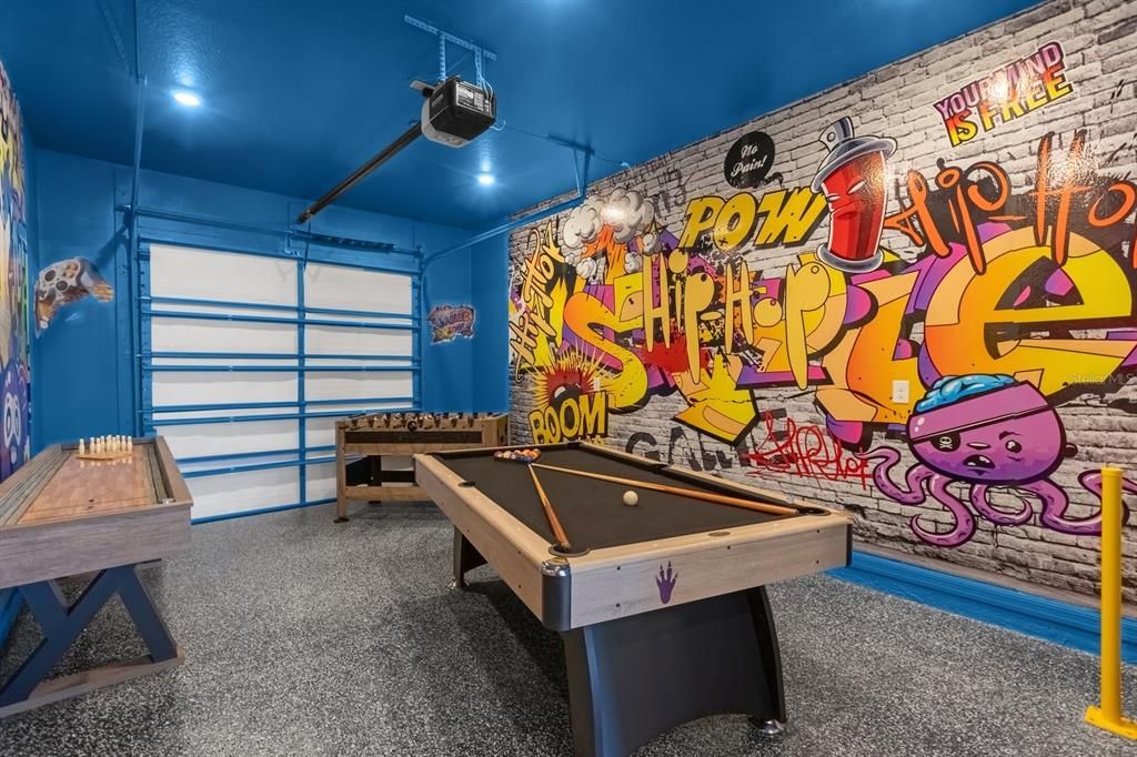 Garage turned into a game room