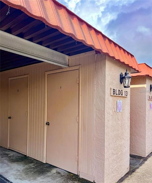 The villa comes with an outdoor storage closet located right next to the 1 assigned covered carport parking spot.