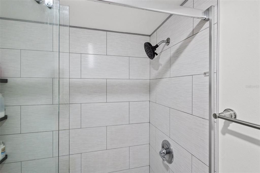 Walk-in shower in the master bathroom.