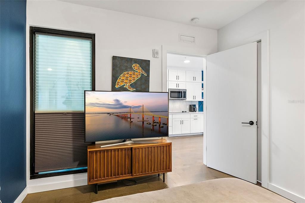 Guest Bedroom with custom window treatments