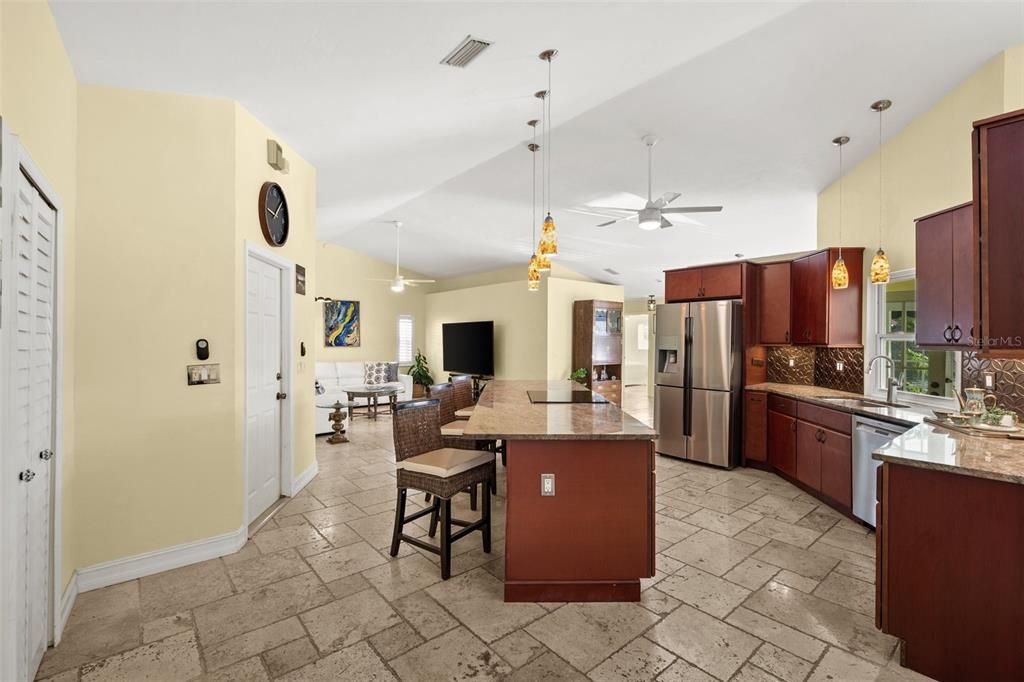 Island Kitchen with Living Room Beyond