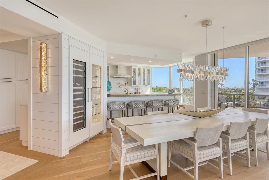 The dining room accents the custom breakfast bar  for 12 people to dine