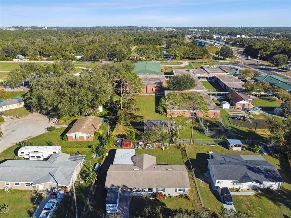 Aerial view of the home and surrounding area.