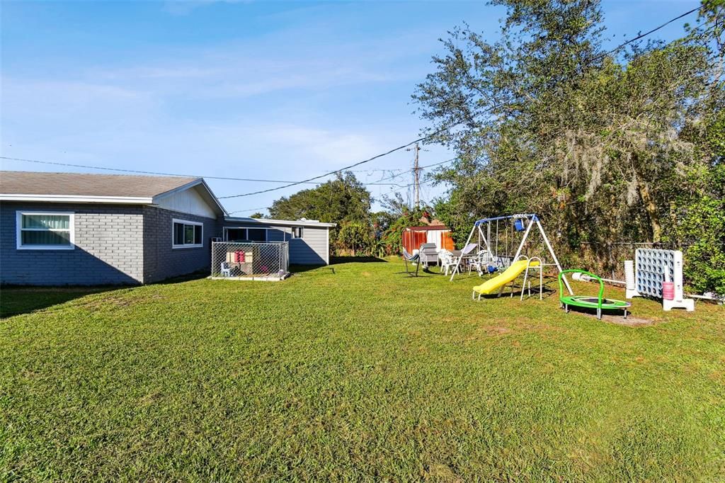 Fenced back yard.