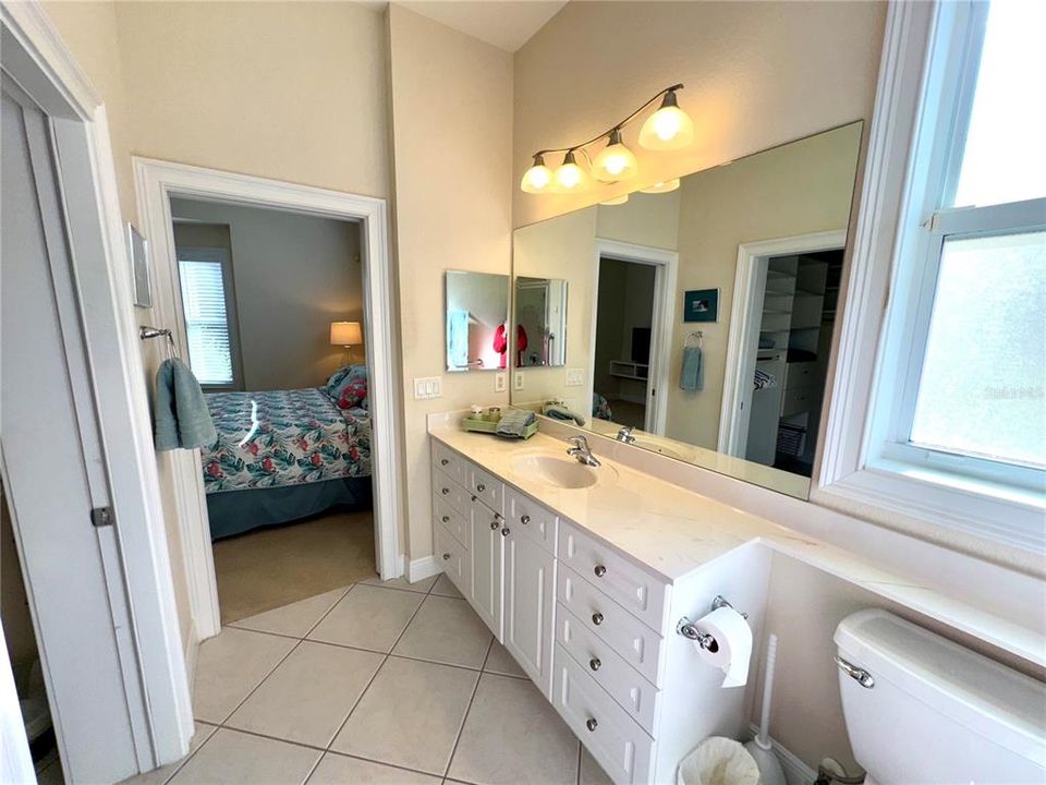 En-suite bathroom. The walk-in closet is a safe room built entirely of block