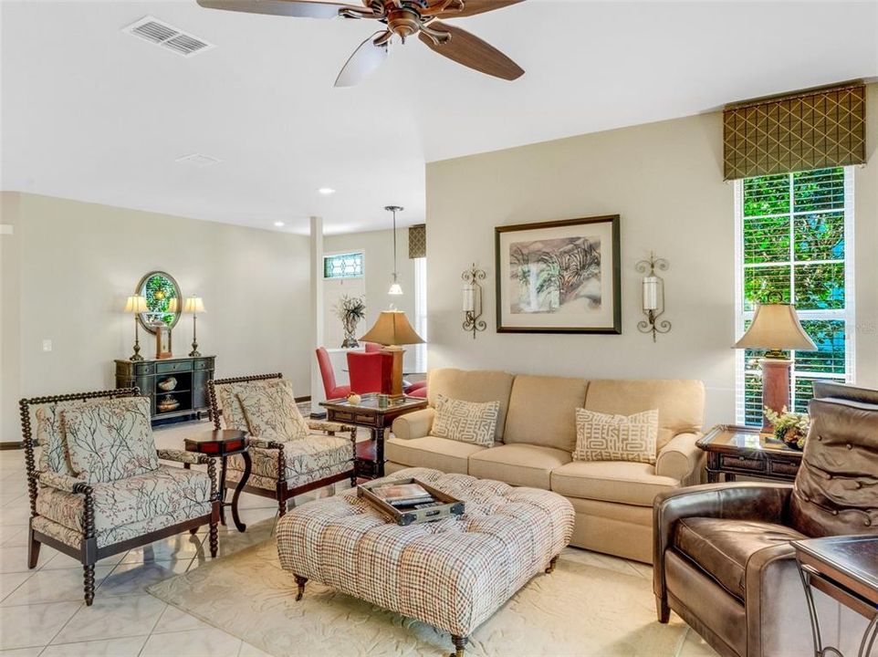 Extensive easy care tile flooring throughout the main living area . . .