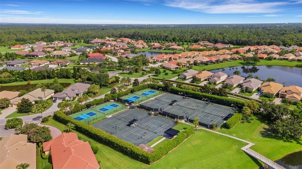 To the racquet sports complex featuring 5 soft / clay tennis courts and 4 pickleball courts.