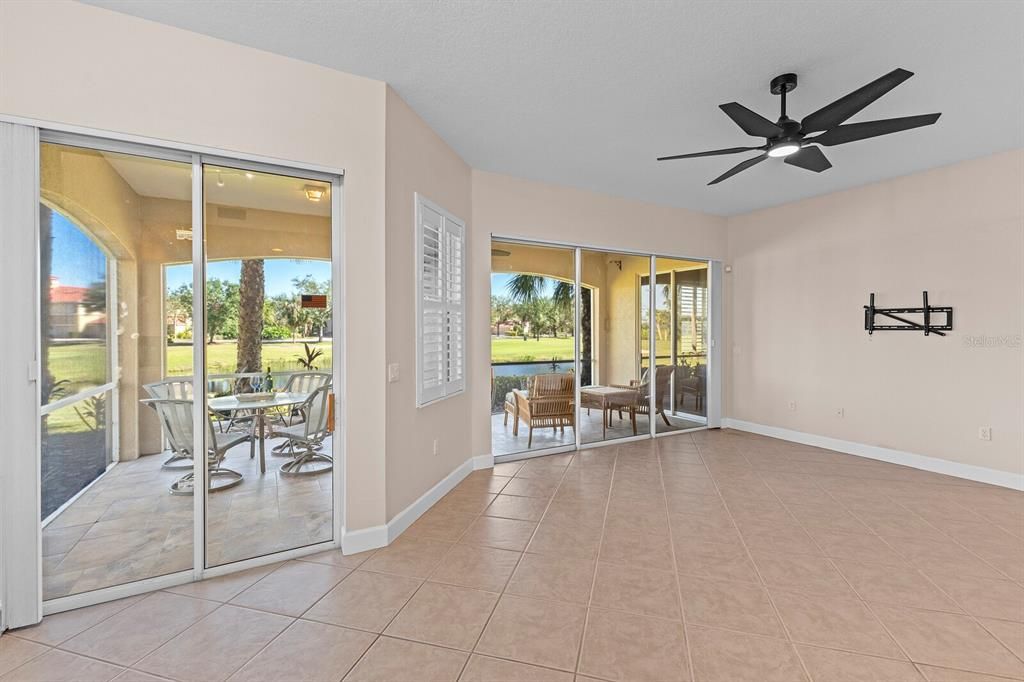 Sliding glass doors out to the large, covered lanai