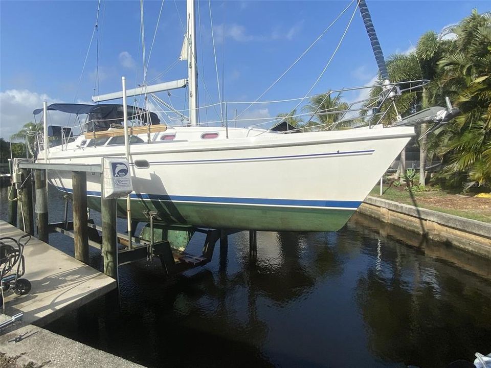 Their sailboat on the big lift