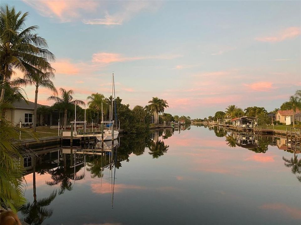 Dreamy long canal view in the morning