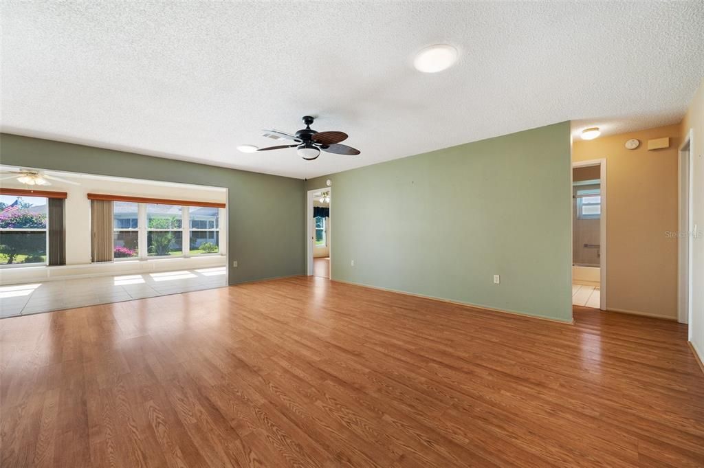 View of living room and family room from front door