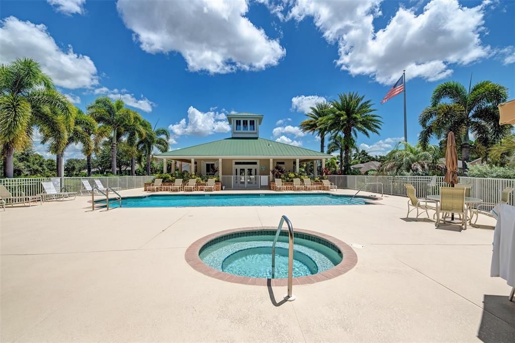 Community pool has both a chiller and heater for year round comfort