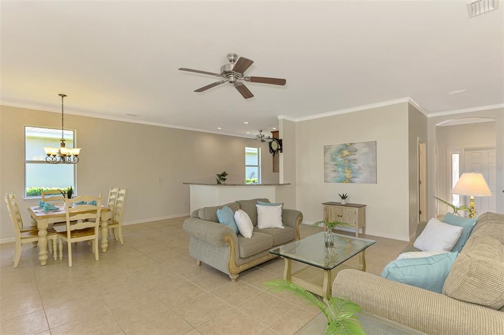 Open Floor Plan with High Ceilings and Crown Molding