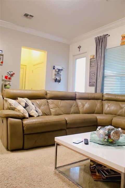 Family Room with window treatment and wall panel