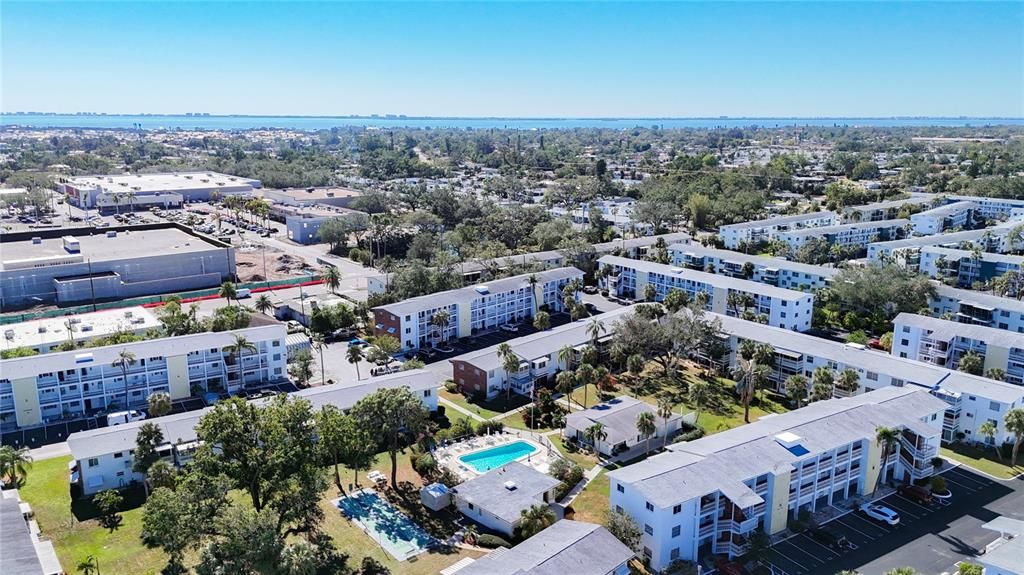 Aerial of Bayshore Condo and its amenities.