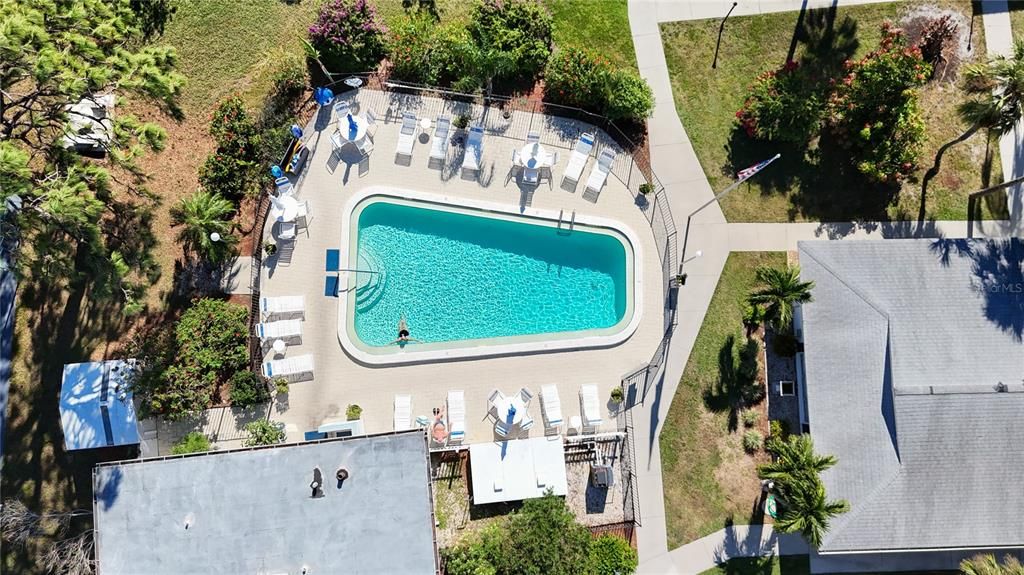 Aerial of the heated pool.