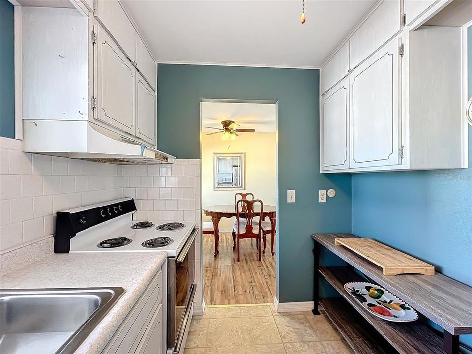 Kitchen looking into dining room.