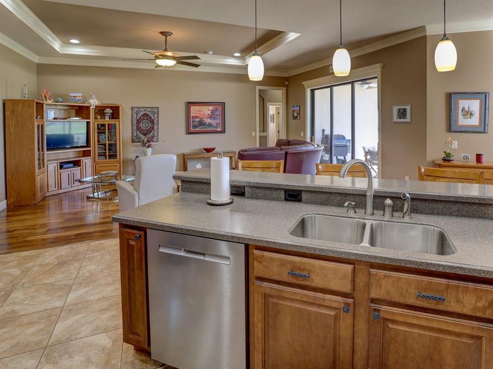 Kitchen with view of the living room.