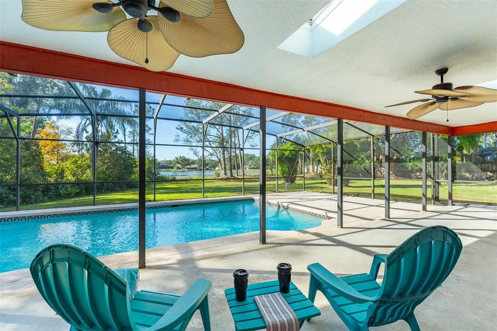 LARGE pool deck has 3 skylights