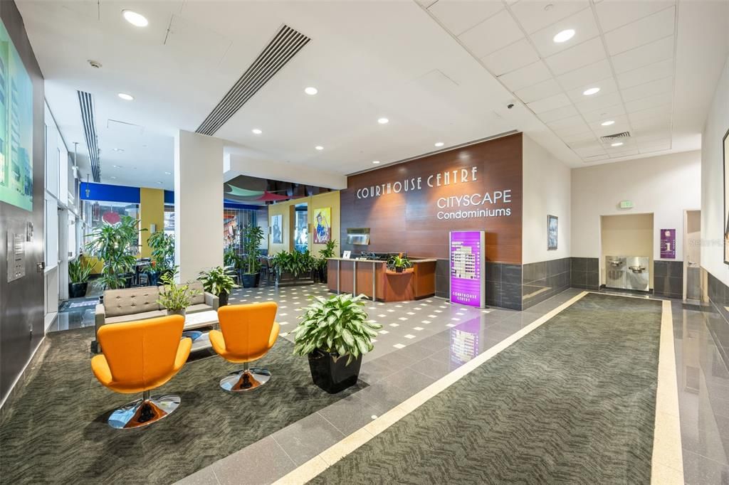 Main Street entrance with concierge and secured entrance