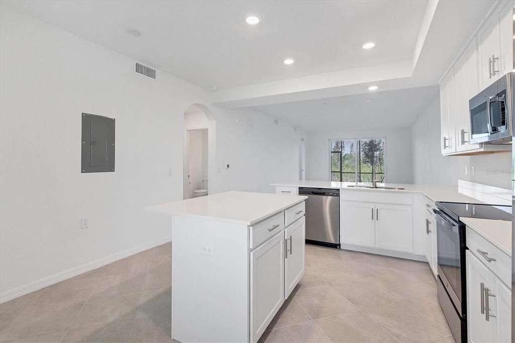 Kitchen looking into Living area