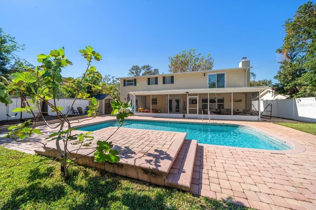 Inviting pool is surrounded by pavers. Imagine the fun of week end cook outs with family and friends.