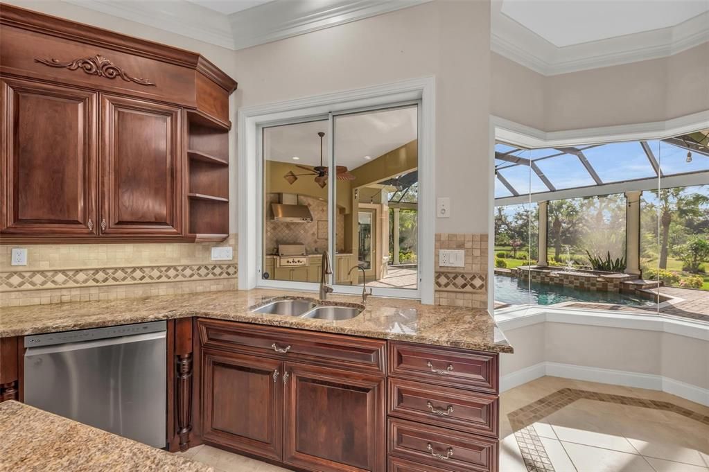 Kitchen Island Seating With View to the breakfast Nook