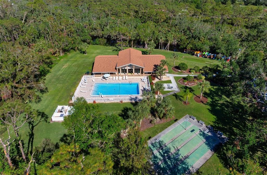 Aerial of community pool, clubhouse