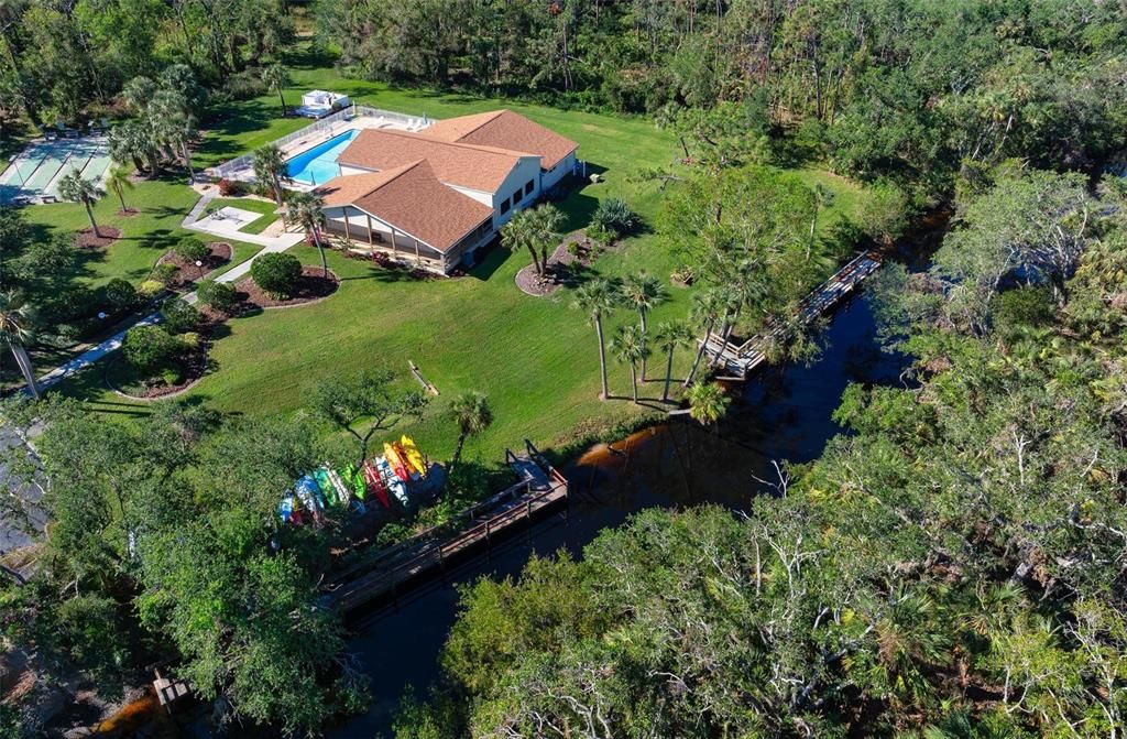 Aerial of community pool, clubhouse