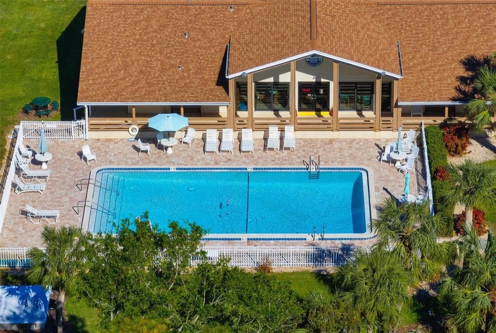 Aerial of community pool, clubhouse